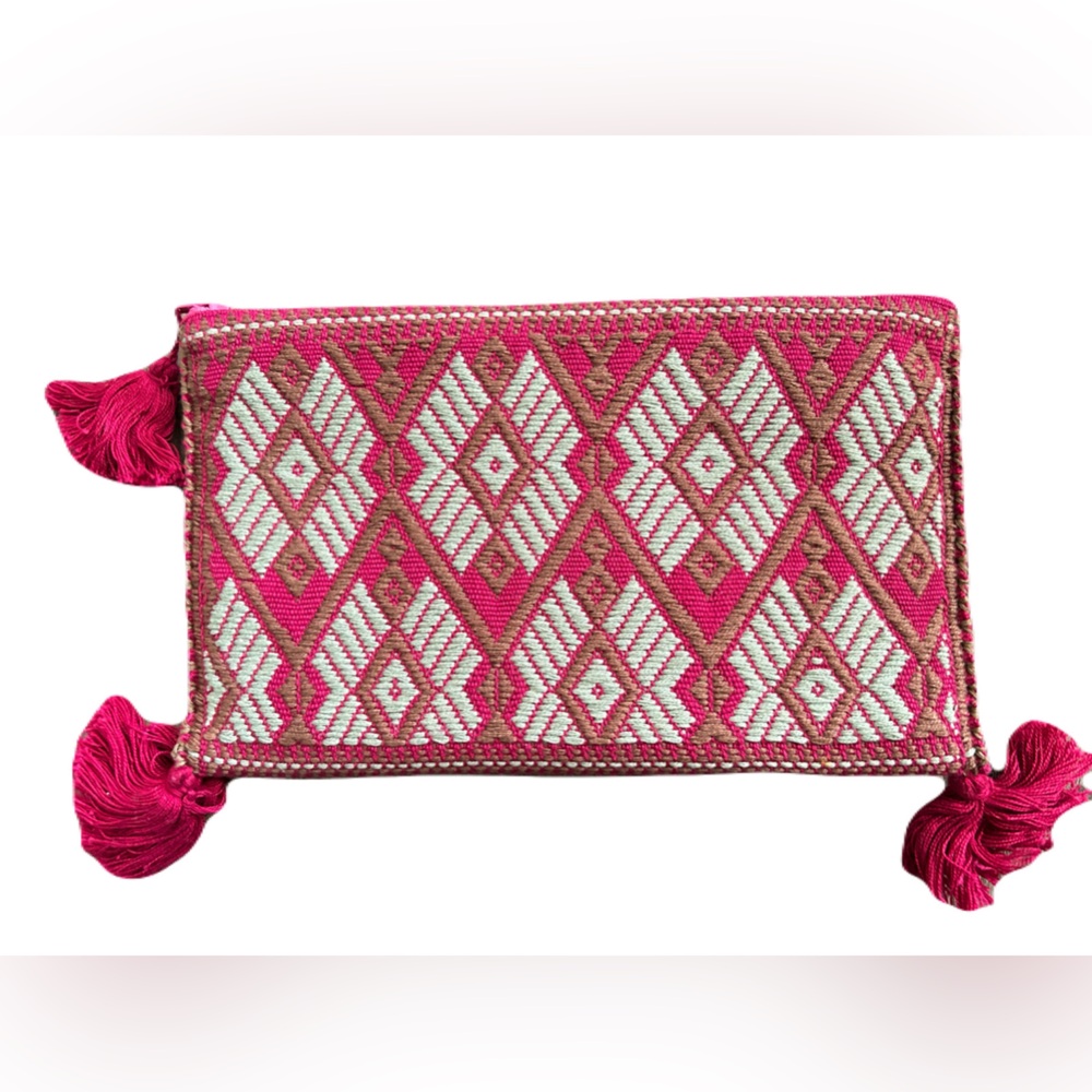 Embroidered Hot Pink Patterned Clutch Purse Bag